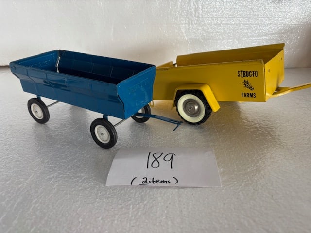 2 Pressed Steel Trailers/Blue ERTYL, Yellow Structo Farms (1 of 1)