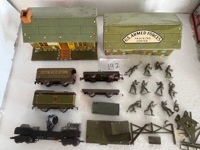 Vintage Marx Tin Litho Military Train Lot | U.S. Armed Forces Training Center, Station, Cars & (1 of 5)