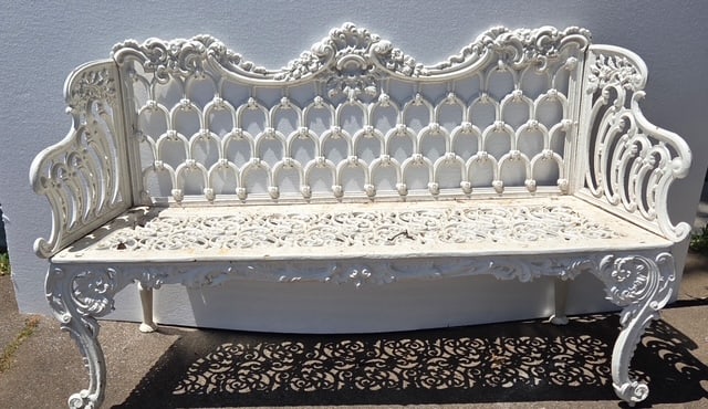 Cast Iron Garden Bench (White) (1 of 1)