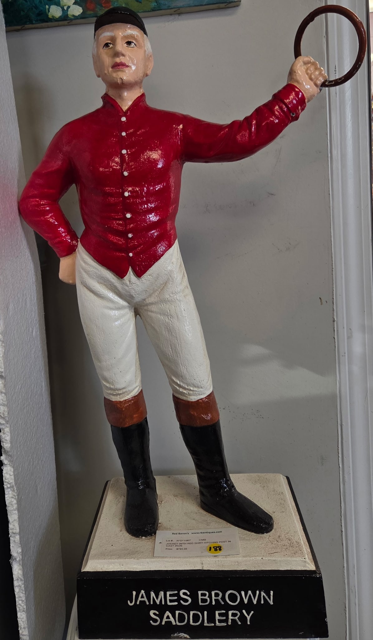 Painted Jockey Hitching Post Statue – James Brown Saddlery Cast Iron Figure (1 of 2)