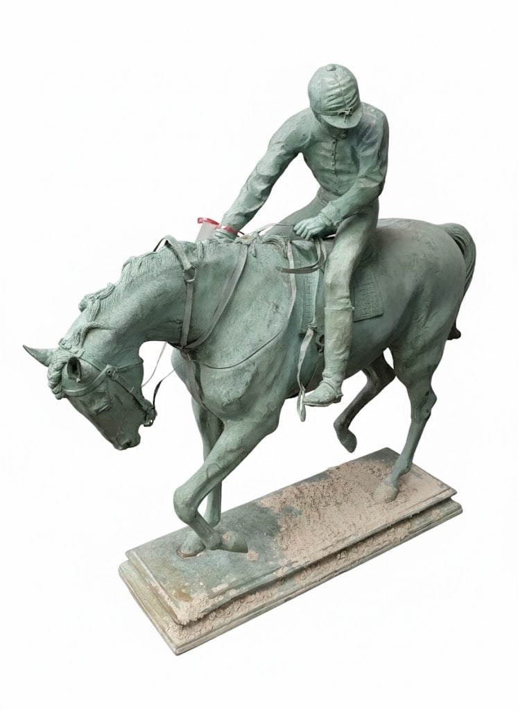 Vintage Bronze Horse & Jockey Sculpture – Weathered Green Patina Equestrian Statue (1 of 5)