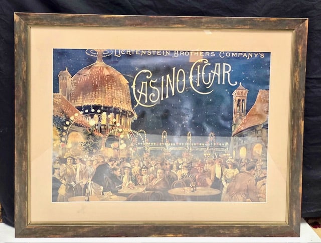 Framed Lichtenstein Brothers Casino Cigar Lithograph – Vintage Night Carnival Scen (1 of 2)