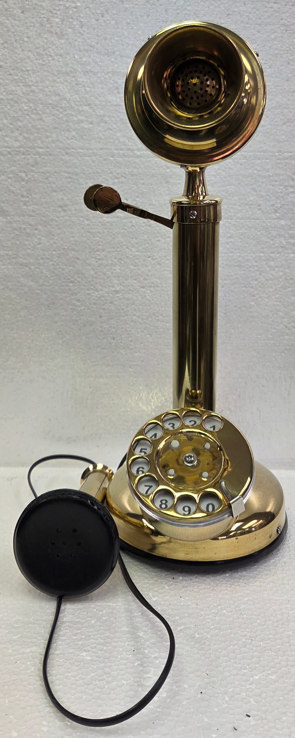 Vintage Polished Brass Rotary Dial Stick Phone: Vintage Polished Brass Rotary Dial Stick Phone Approx. 12"H