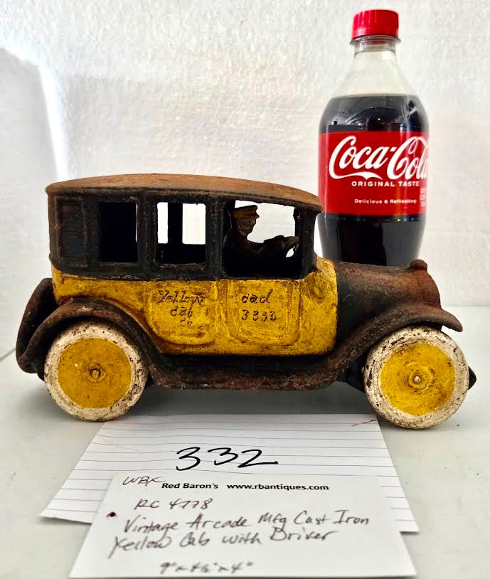Vintage Cast Iron Yellow Cab with Driver (1 of 1)