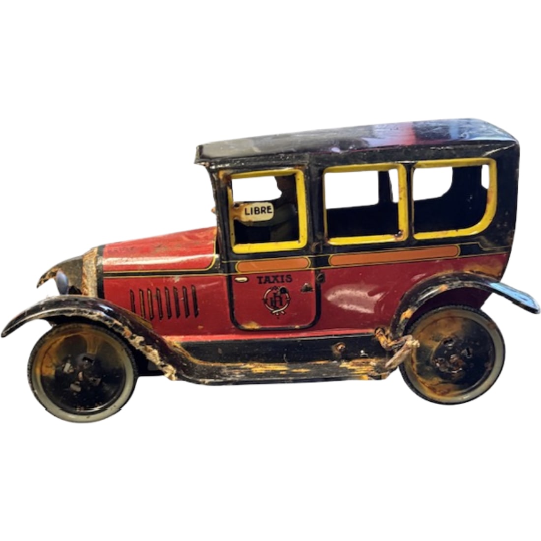 Vintage Lithographed and Painted Tin Wind-upTaxi with Driver by Paya Hermanos (Spain) (1 of 4)