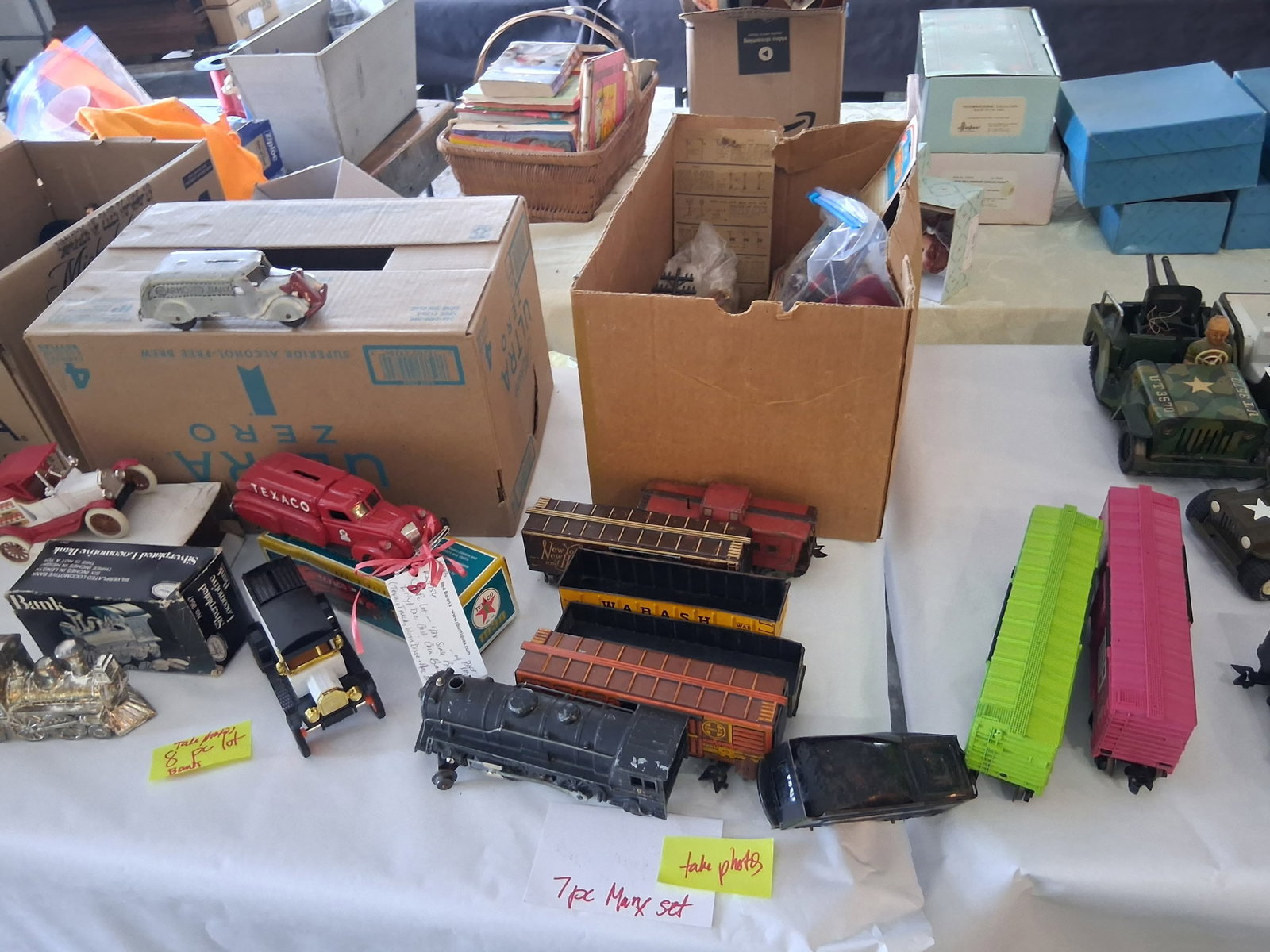 Dealer Table Top lot of Coin Banks,Trains & Cars: Approximately 55 items