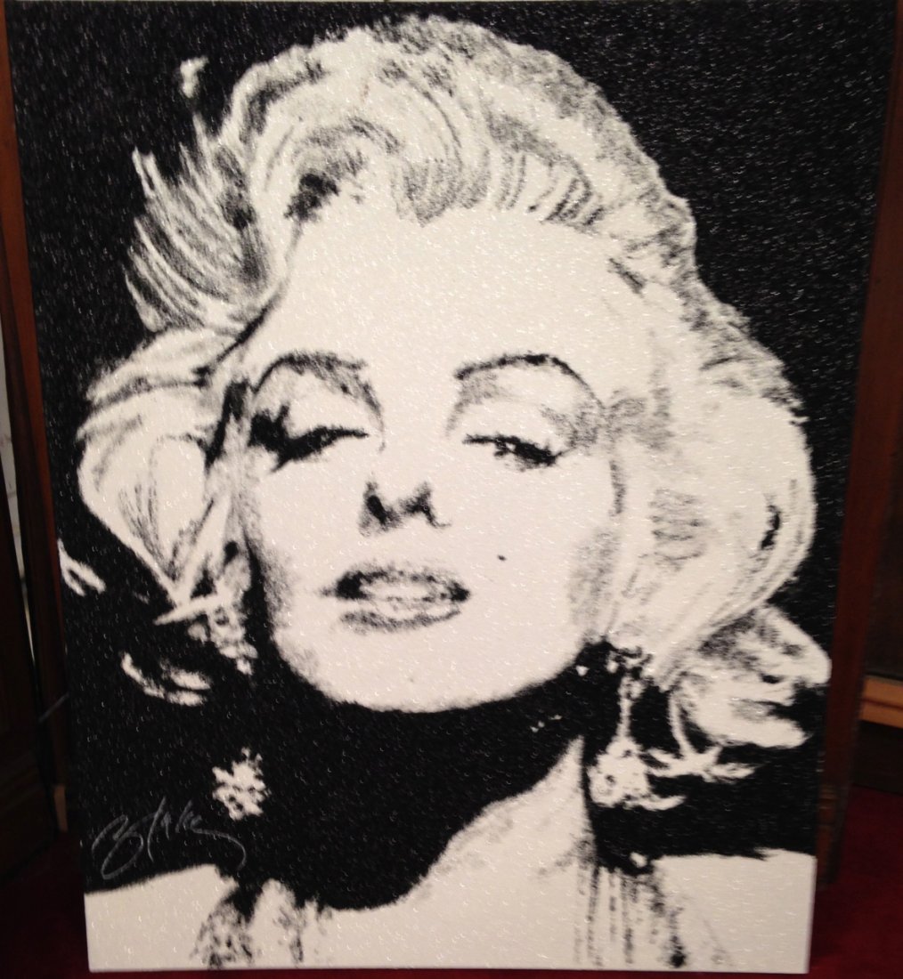 Original Marilyn Monroe crystal painting: Crystal on canvas painting depicting Marilyn Monroe. This is an original piece by Blake. Measures 60"x48"