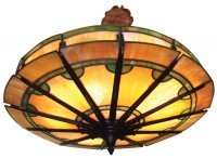 Stained Glass Art Deco Style Light Fixture: Stained Glass Art Deco Style Light Fixture. Approx. 2'Drop x 30" Diameter.