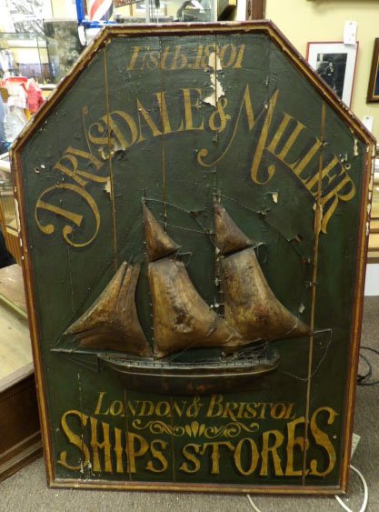 EST Ships Storesヴィンテージサインボード Antique Ship's Store Sign.