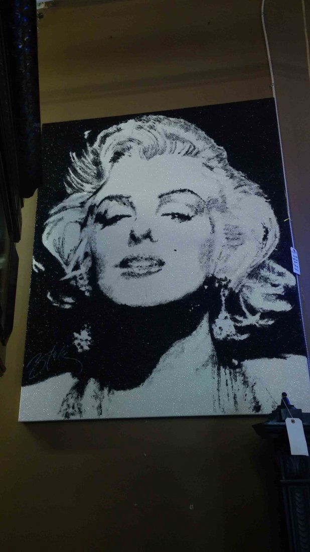 Black & White Marilyn Monroe mixed media: Black & White Crystal Beaded hanging wall piece of Marilyn Monroe, james blake original(60"H x 48"W)