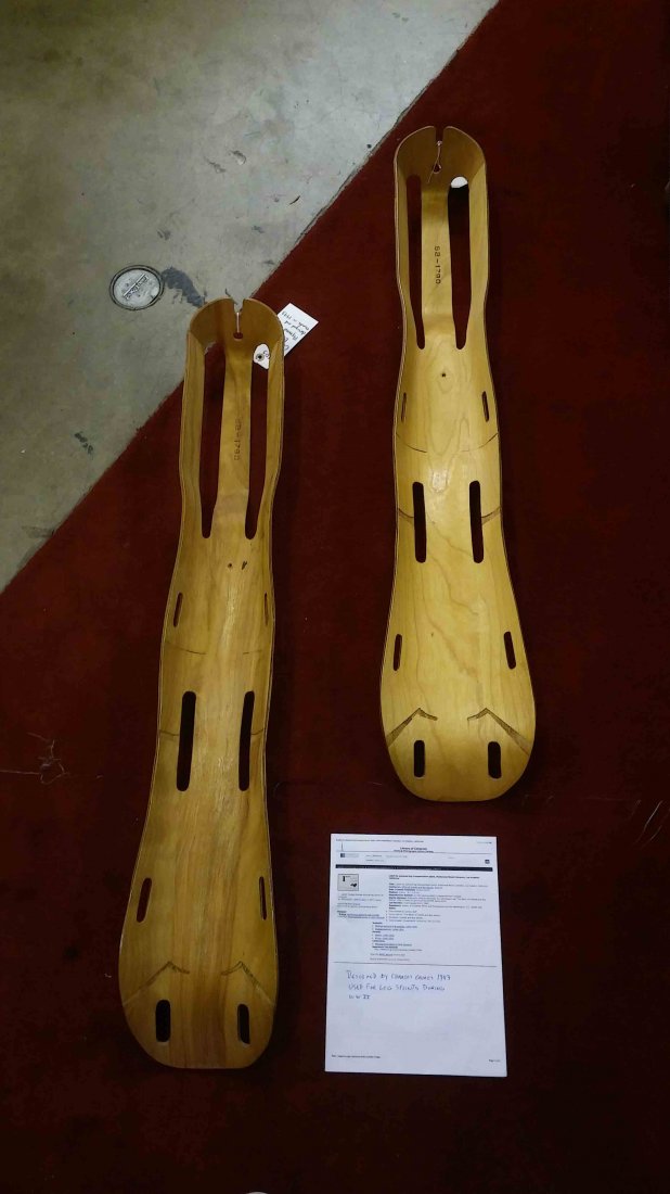 Pair of Charles Eames plywood splints: Pair of Charles Eames plywood splints desgined/made in 1943 (42"H x 6"W x 4"D)