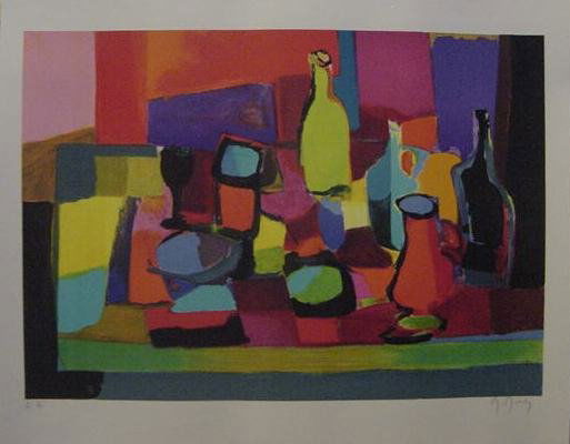 Marcel Mouly "Carafe Vert": Original hand signed and numbered lithograph on paper, from the Artist Proof edition; image size 16" x 22", unframed.