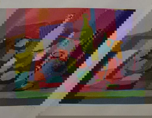 Marcel Mouly "Carafe Vert": Original hand signed and numbered lithograph on paper, from the Artist Proof edition; image size 16" x 22", unframed.