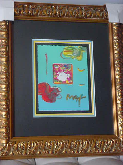 Peter Max "Flower Blossom Lady": Original hand signed acrylic and collage on paper, A UNIQUE WORK, Image size 11" x 8 1/4", Framed.