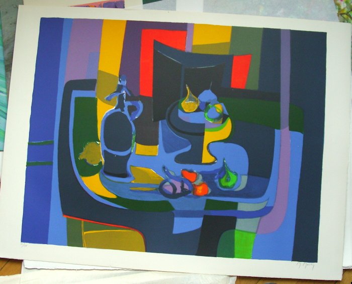 Marcel Mouly "Still Life": Original hand signed and numbered lithograph on paper, 22" x 30", unframed.