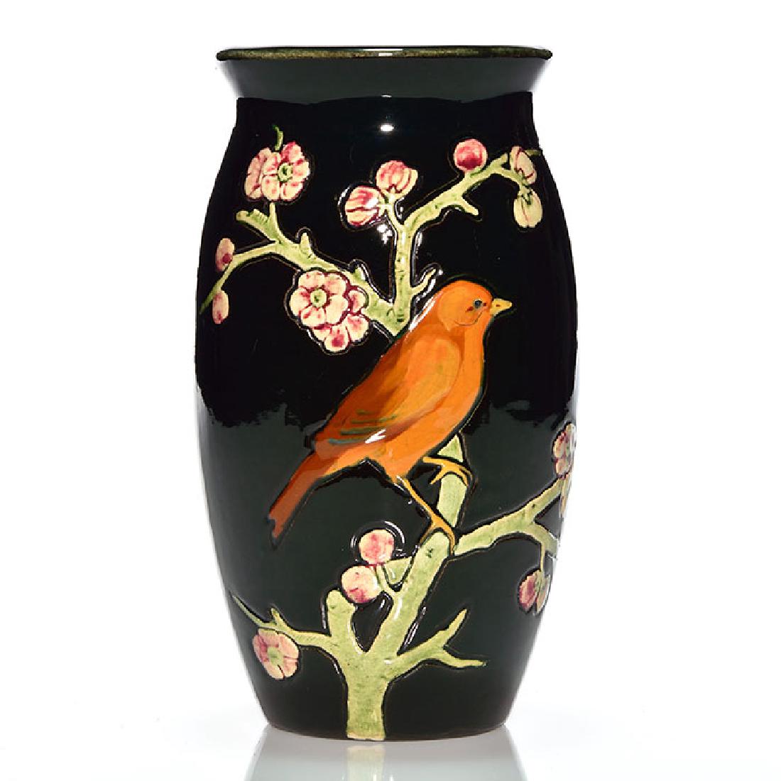 Weller Rosemont vase, brown bird, 8 inches, marked (1 of 2)