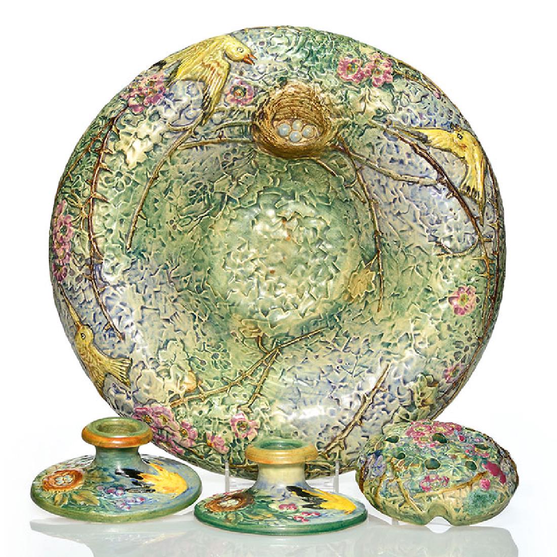 4 Piece Weller Glendale console set, bowl, frog, (1 of 3)