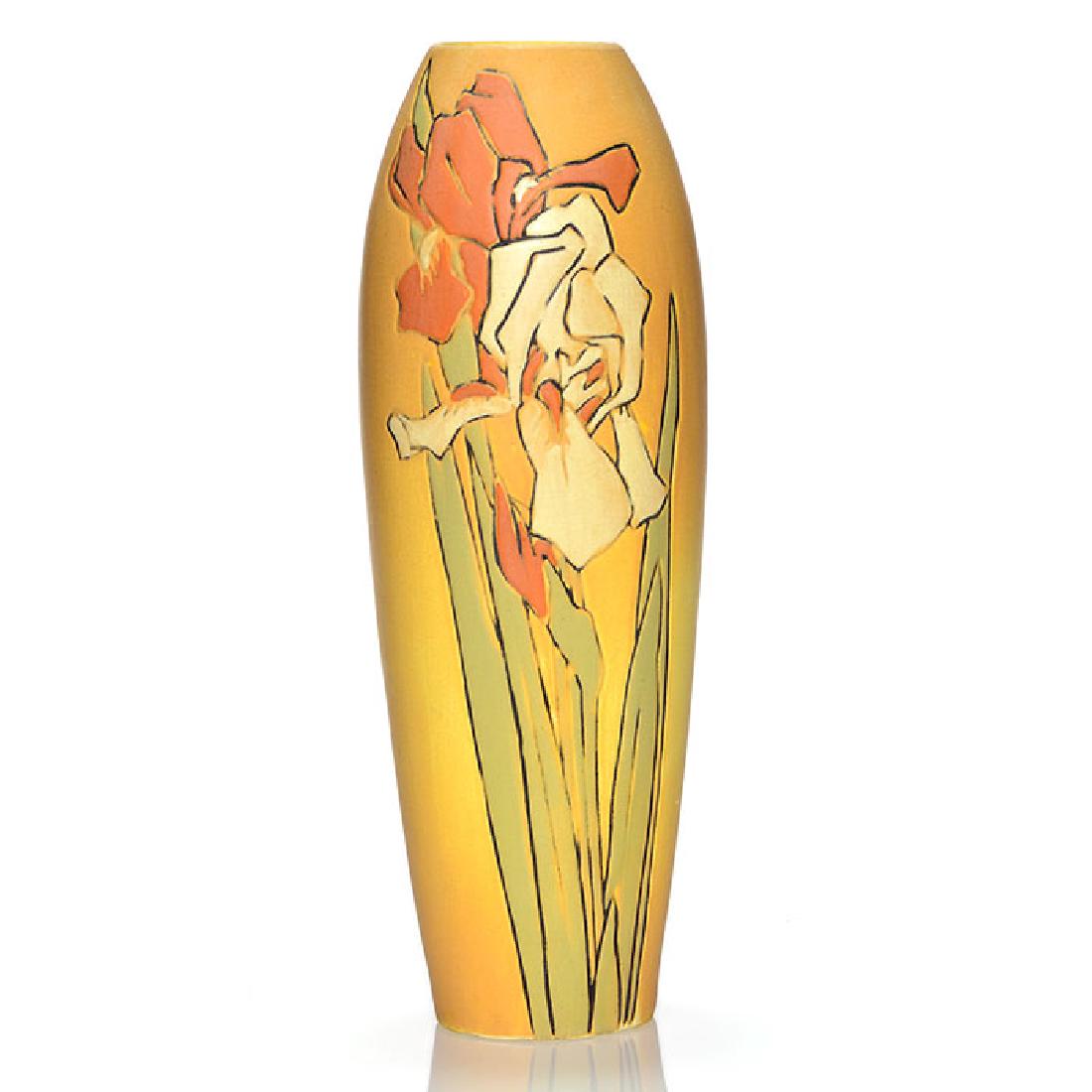 Weller Etched Matt vase, irises, 12 1/8 inches (1 of 1)