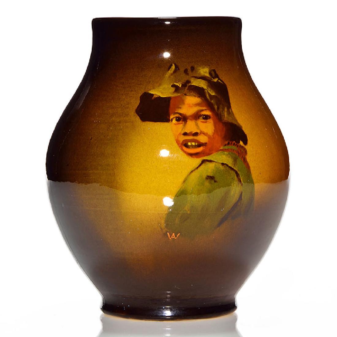 Owens Utopian vase, African American boy, 8 1/2 inches (1 of 1)
