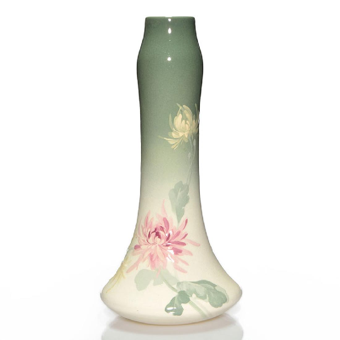 Tall Owens Lotus vase, mums, Ferrell, 16 5/8 inches (1 of 1)