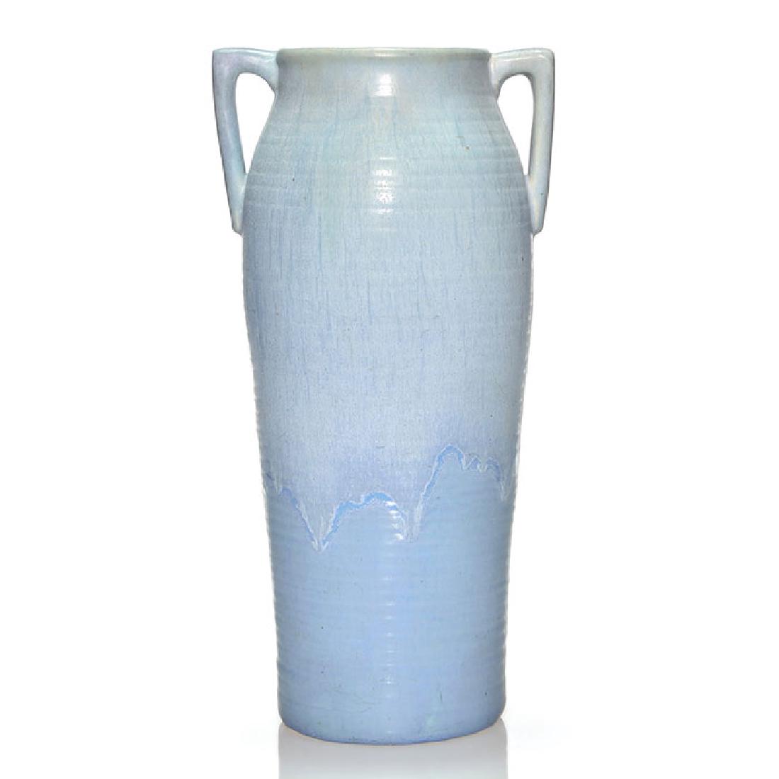 Muncie tall hand thrown vase, white over light blue, 12 (1 of 1)