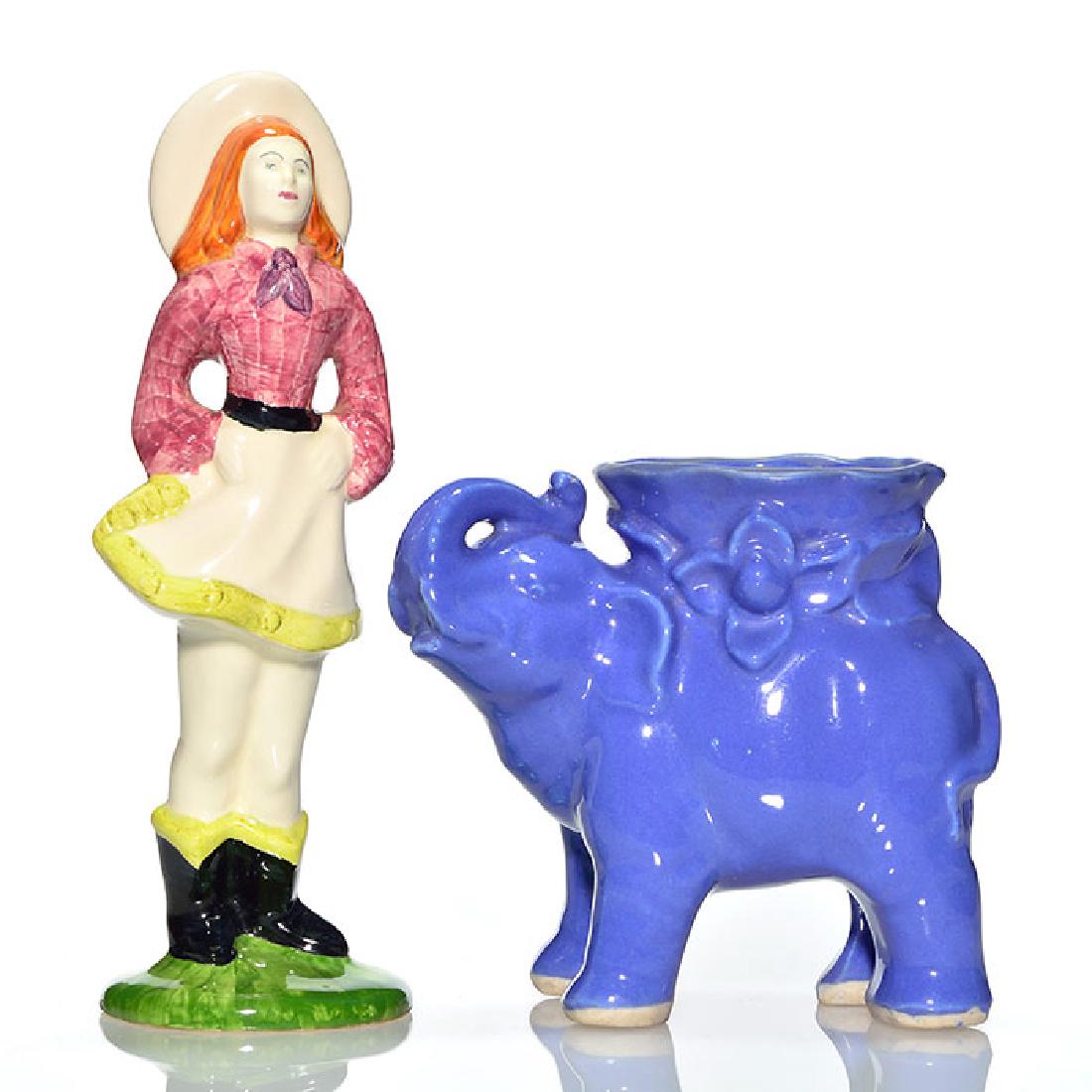 2 Red Wing Pottery items, Cowgirl, elephant planter, 10 (1 of 1)