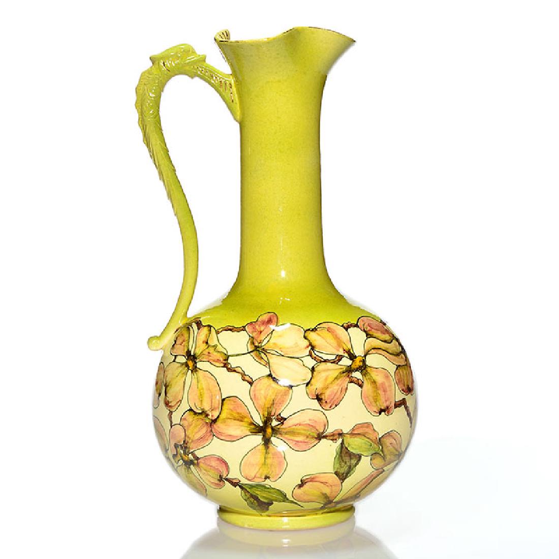 Pauline Pottery ewer,dogwood,dragon handle,12 1/8” (1 of 1)