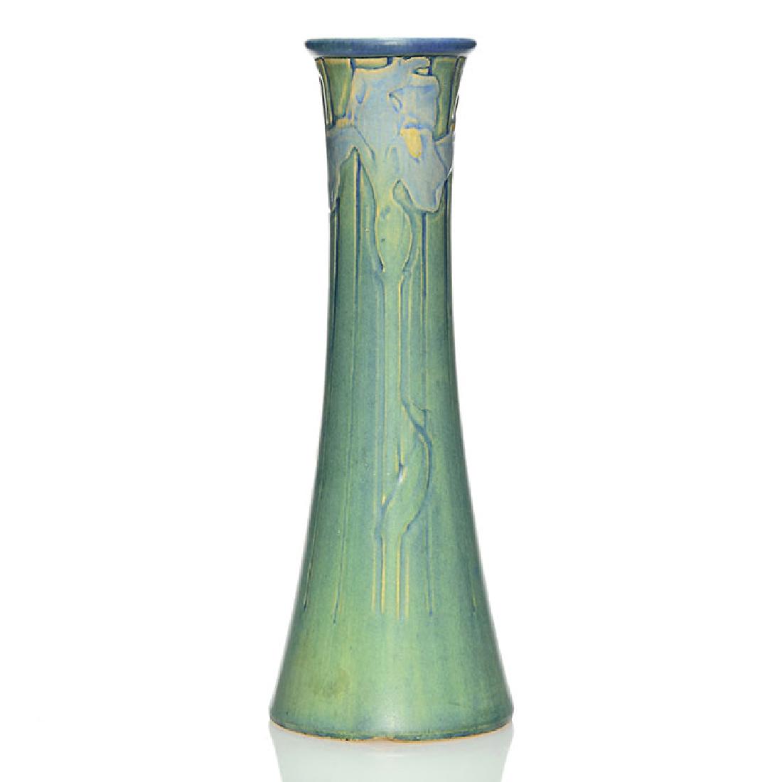 Newcomb cylindrical vase, irises, Sadie Irvine,12”, J. (1 of 2)