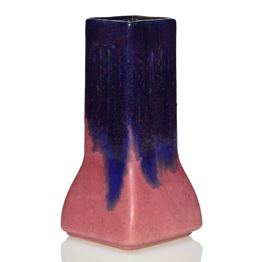 Fulper early square vase, blue crystalline over (1 of 1)