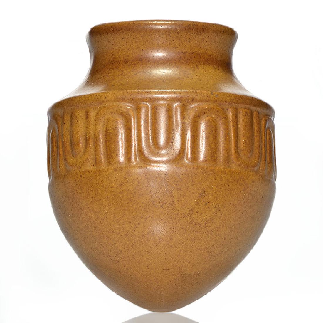 Fulper wall pocket, mat brown, 7 inches, shape 481 (1 of 1)