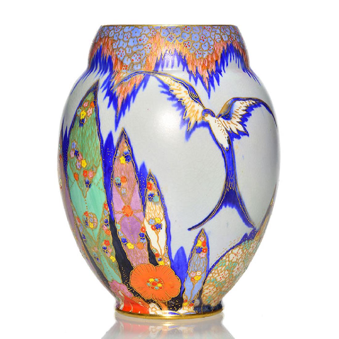 Carlton Ware Fantasia vase, exotic birds, trees, 7 1/4” (1 of 2)