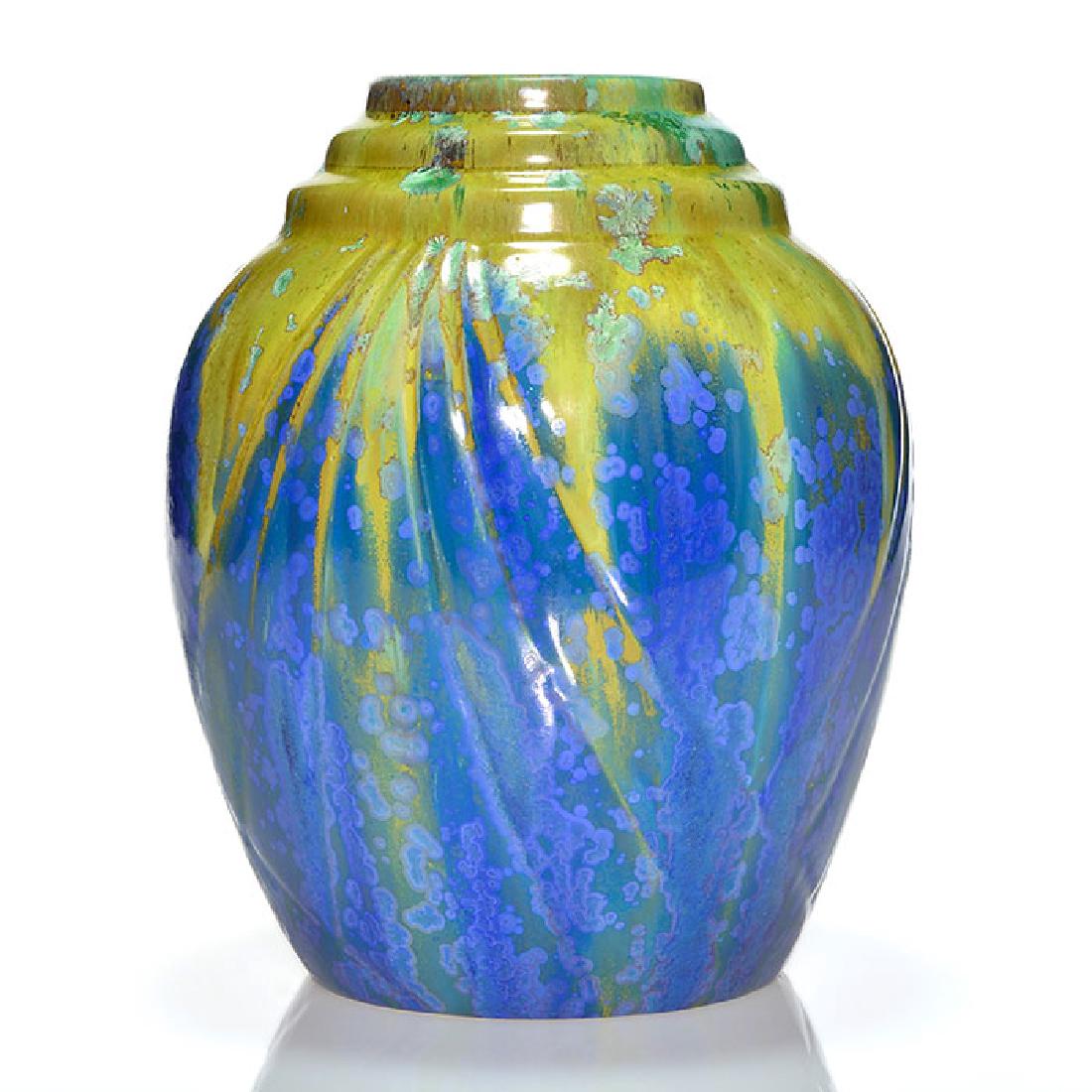 Pierrefonds vase, molded leaf design, crystalline, 8 (1 of 1)