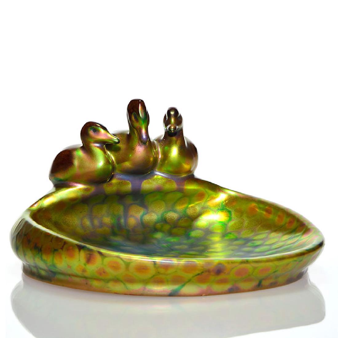 Zsolnay Eosin 3 ducks tray, quilted, 3 3/4”X6 1/2”, (1 of 3)