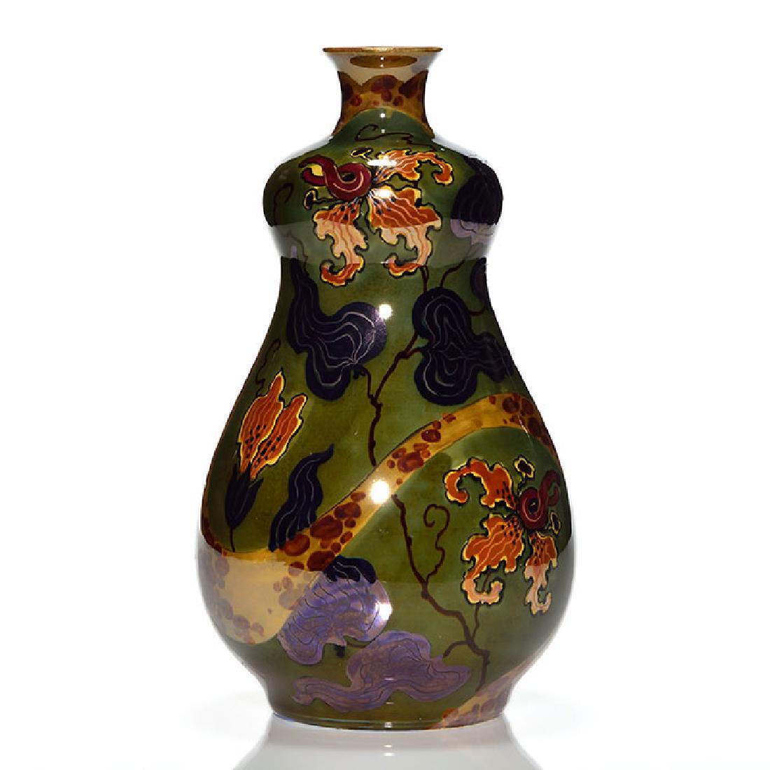 Ernst Wahliss Pergamon gourd vase, floral, 11”, marks (1 of 1)
