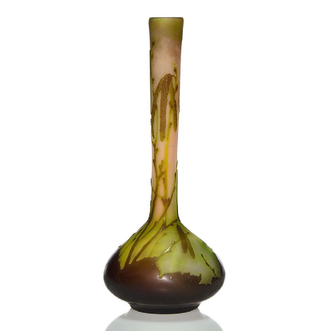 Galle cameo stick vase, catkins, 11 3/4 inches, cameo (1 of 2)
