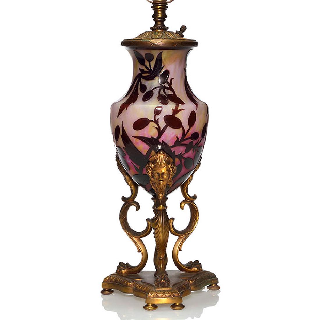 Daum cameo lamp, berries, griffin base, silk shade, 25 (1 of 1)