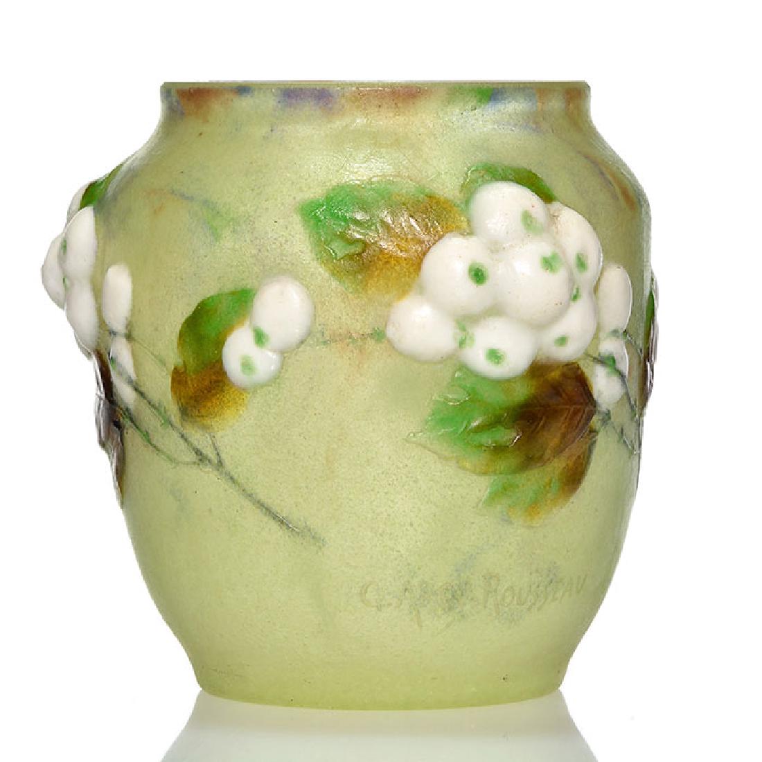 G. Argy Rousseau Pate de Verre vase,snowberries,green, (1 of 2)