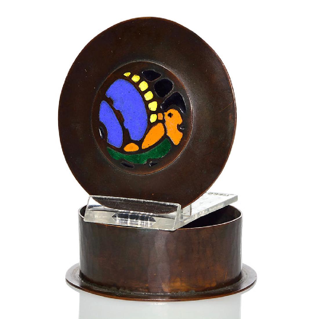 Boston school copper and enamel round box,snail,1 1/8 x (1 of 1)