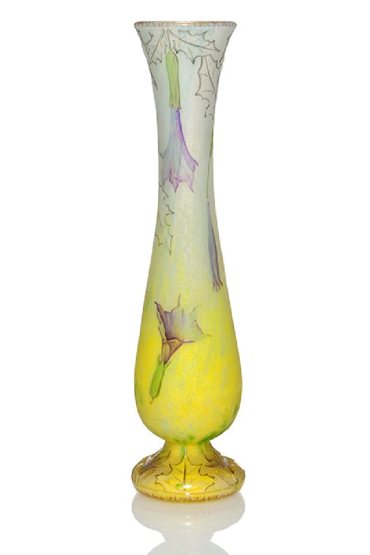 Daum Nancy cameo vase, Angel Trumpet vine, 16 inches, (1 of 2)