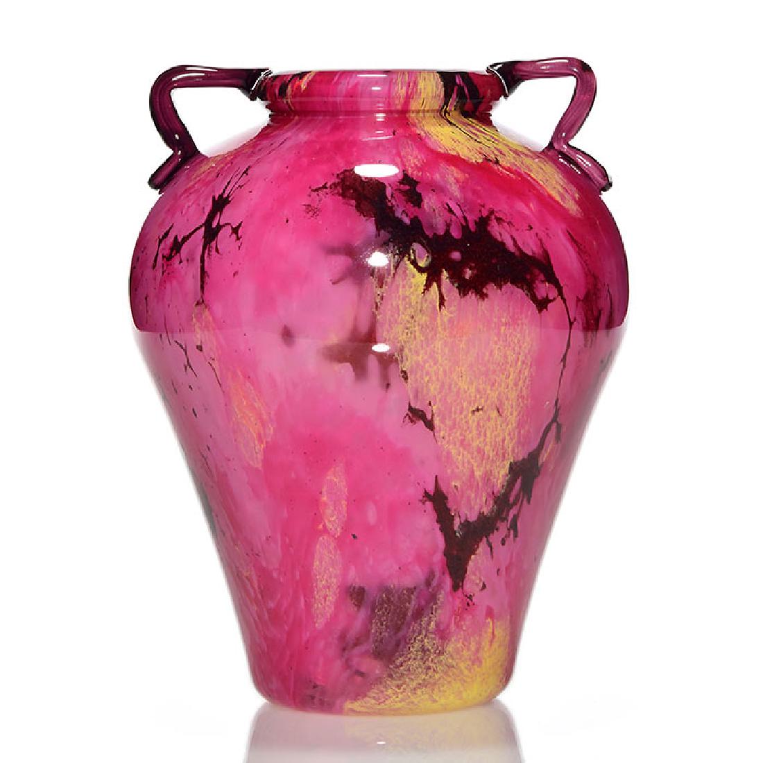 Schneider handled vase, pink, mottled, 9 1/2 inches, (1 of 1)