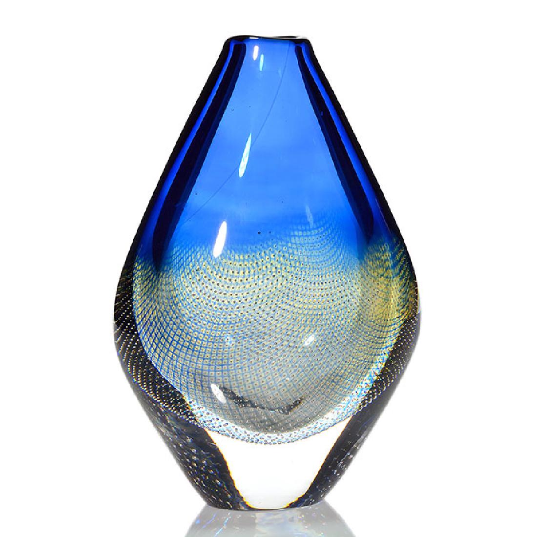 Orrefors vase, netted bubbles, blue, 8 1/2 inches, Sven (1 of 1)