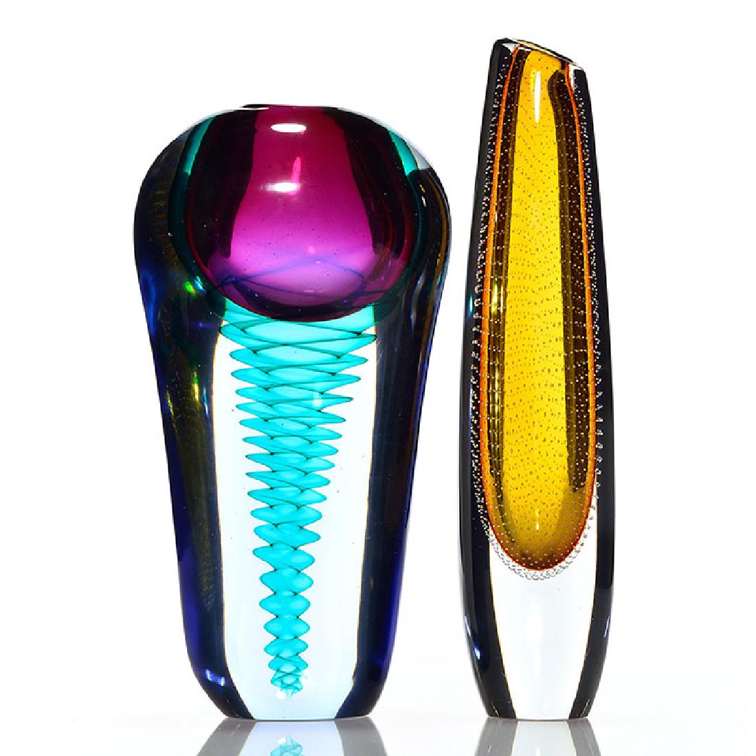 2 Paperweight vases, internal ribbons, 11 3/4 inches, (1 of 1)