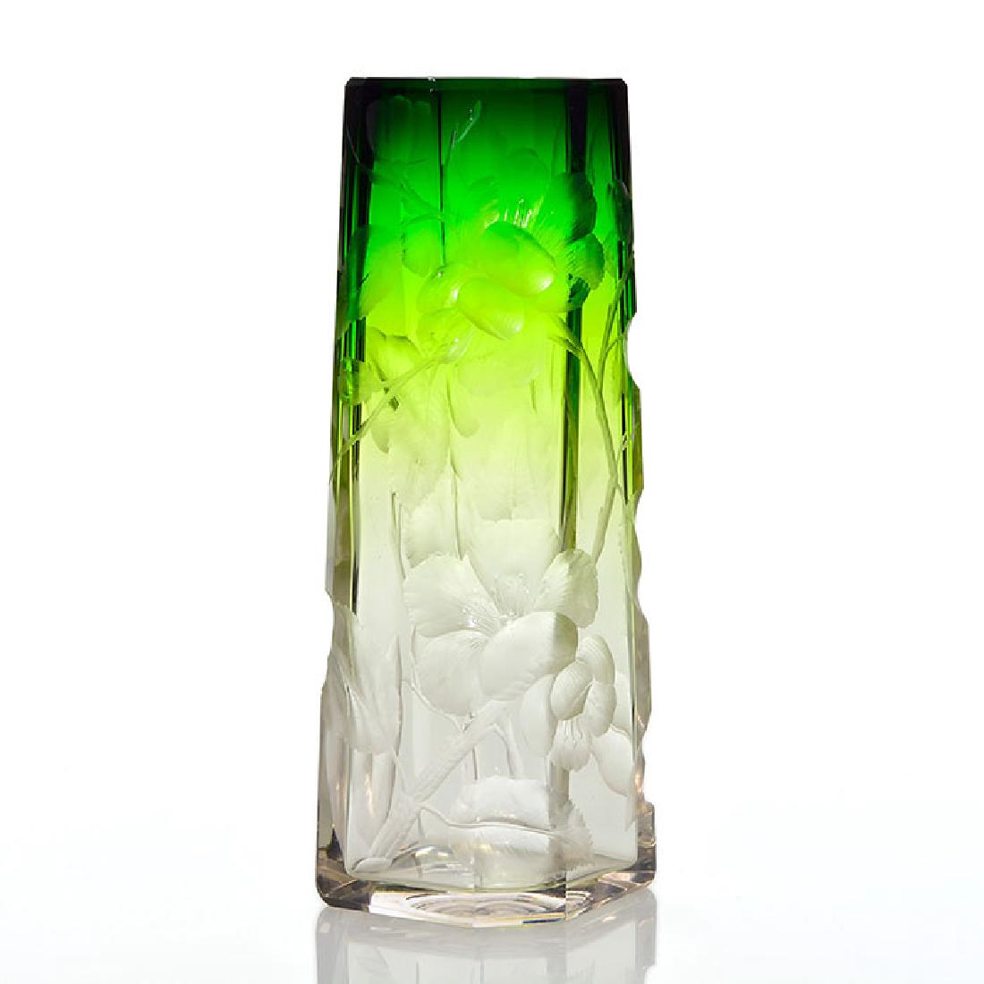 Moser Verde Crystal cut panel vase, intaglio floral, 7 (1 of 1)