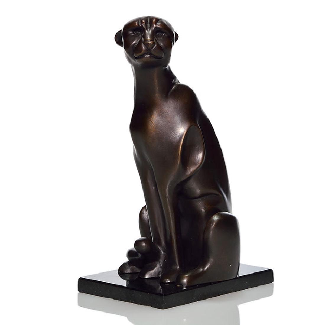 John Jagger bronze jaguar, 7 1/4 inch, marble plinth, (1 of 2)