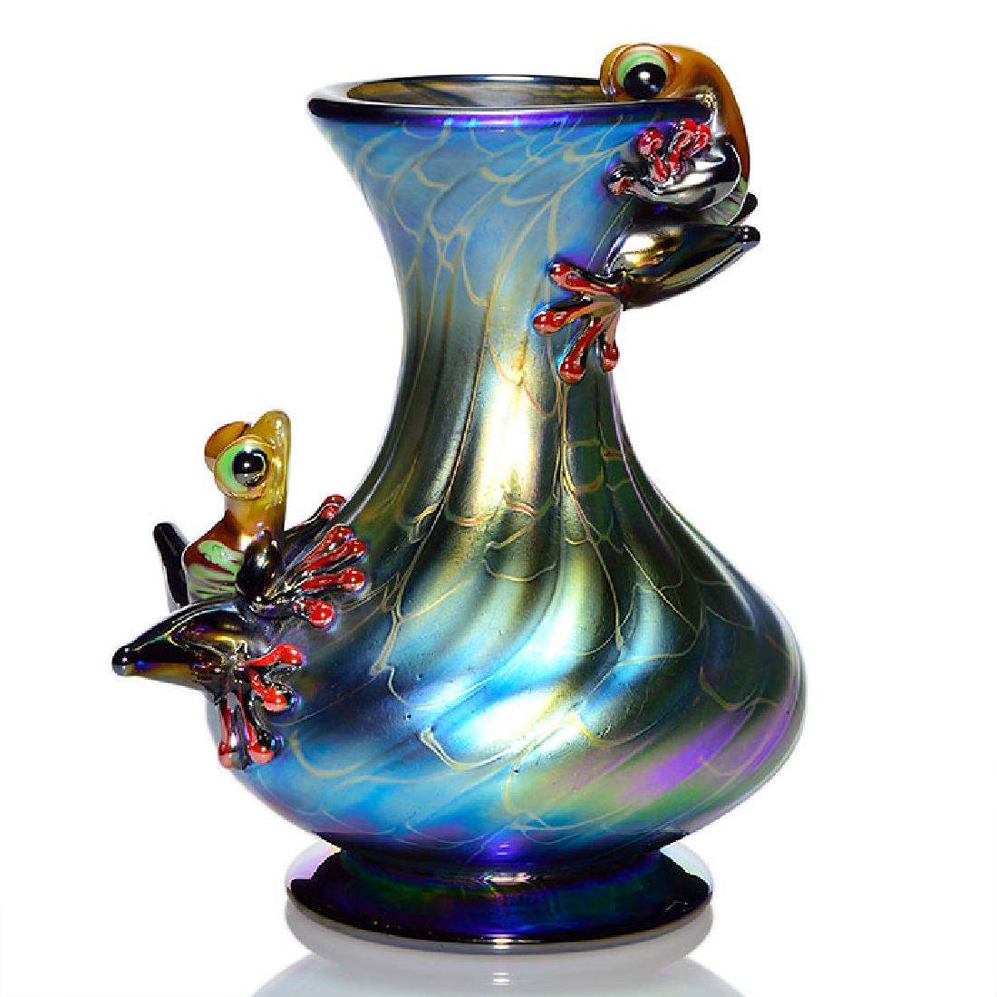 Stuart Abelman twin frog vase, 9 1/4 inches, signed, (1 of 2)