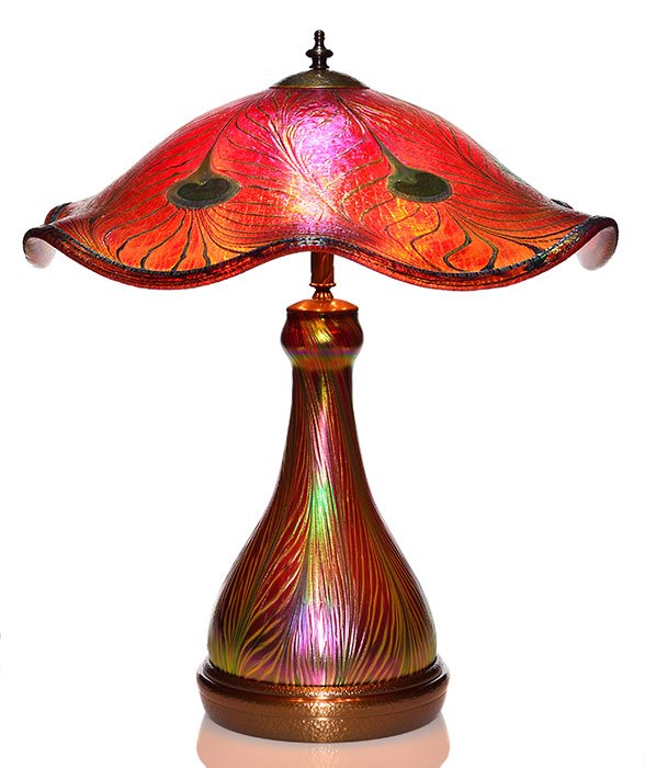 Charles Lotton Peacock lamp, 19” shade, brilliant (1 of 2)
