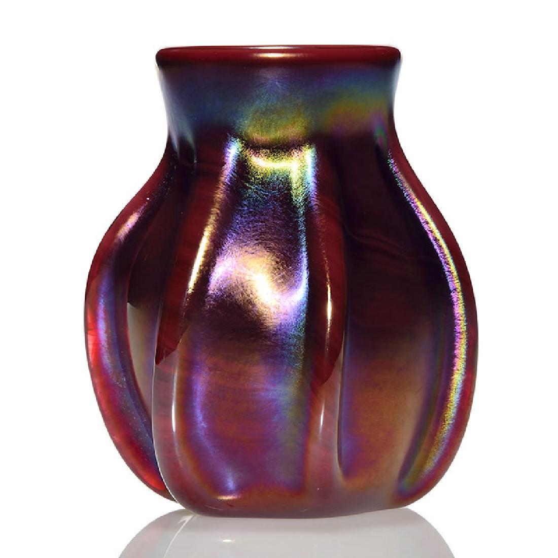 Early Labino iridescent ruby ribbed vase, 4 3/4 inch , (1 of 1)
