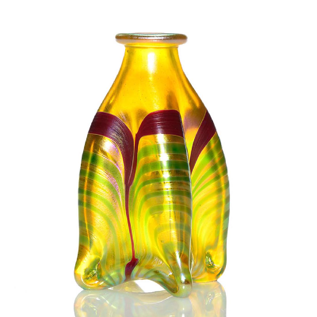 Mini Mark Peiser early vase, pull body, green feather, (1 of 1)