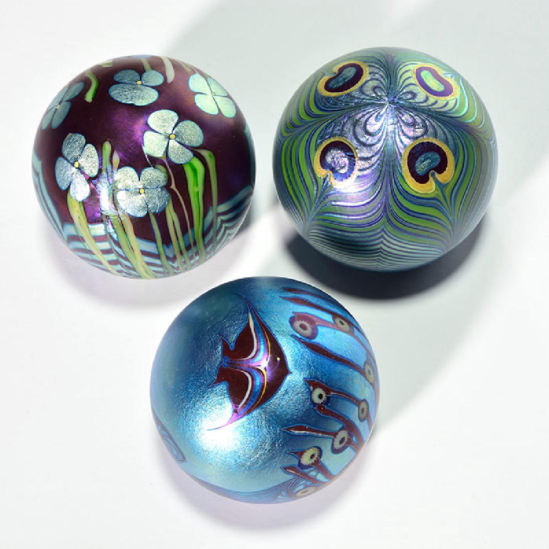 3 Orient & Flume paperweights: peacock, fish, floral, (1 of 1)