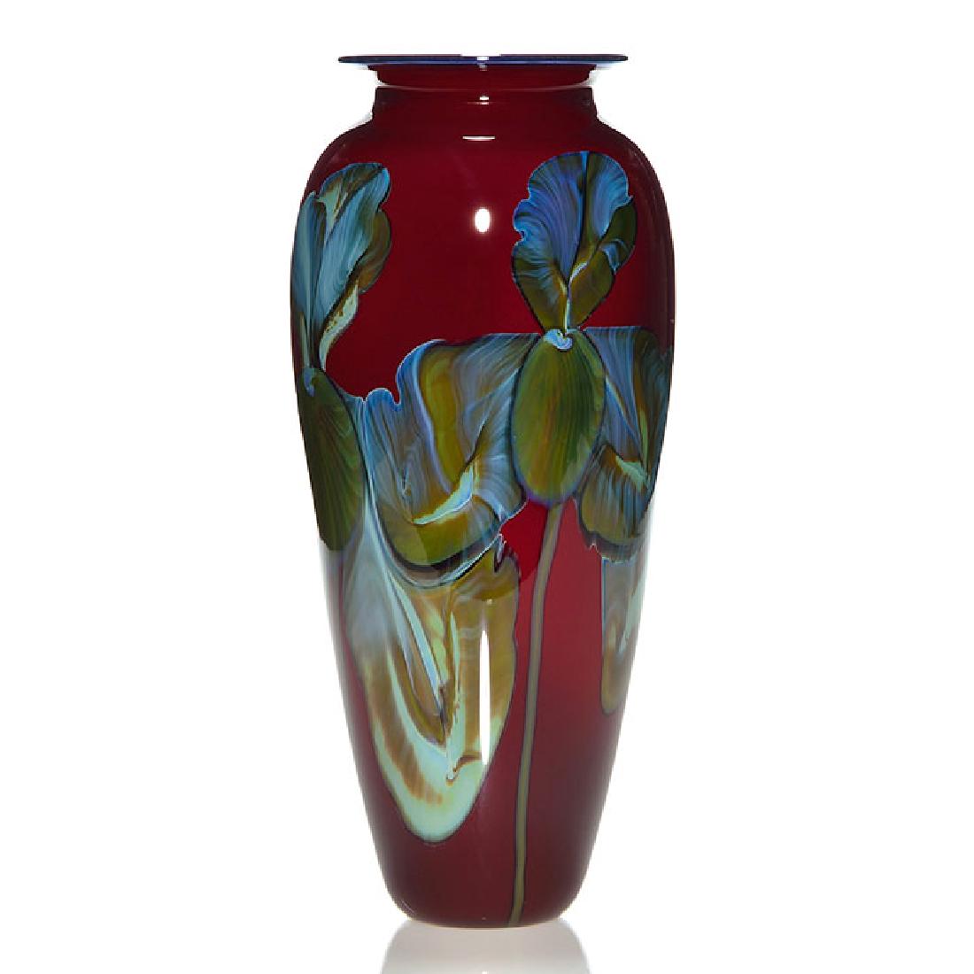 Richard Satava red vase, Irises, 12 1/4 inches, 1994 (1 of 1)